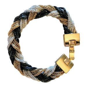 Women's Tri-Color Braided Bracelet Seed Beads 7" Gold Tone Clasp MA-10 03